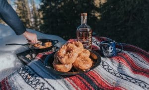 donuts and bourbon whiskey bottle