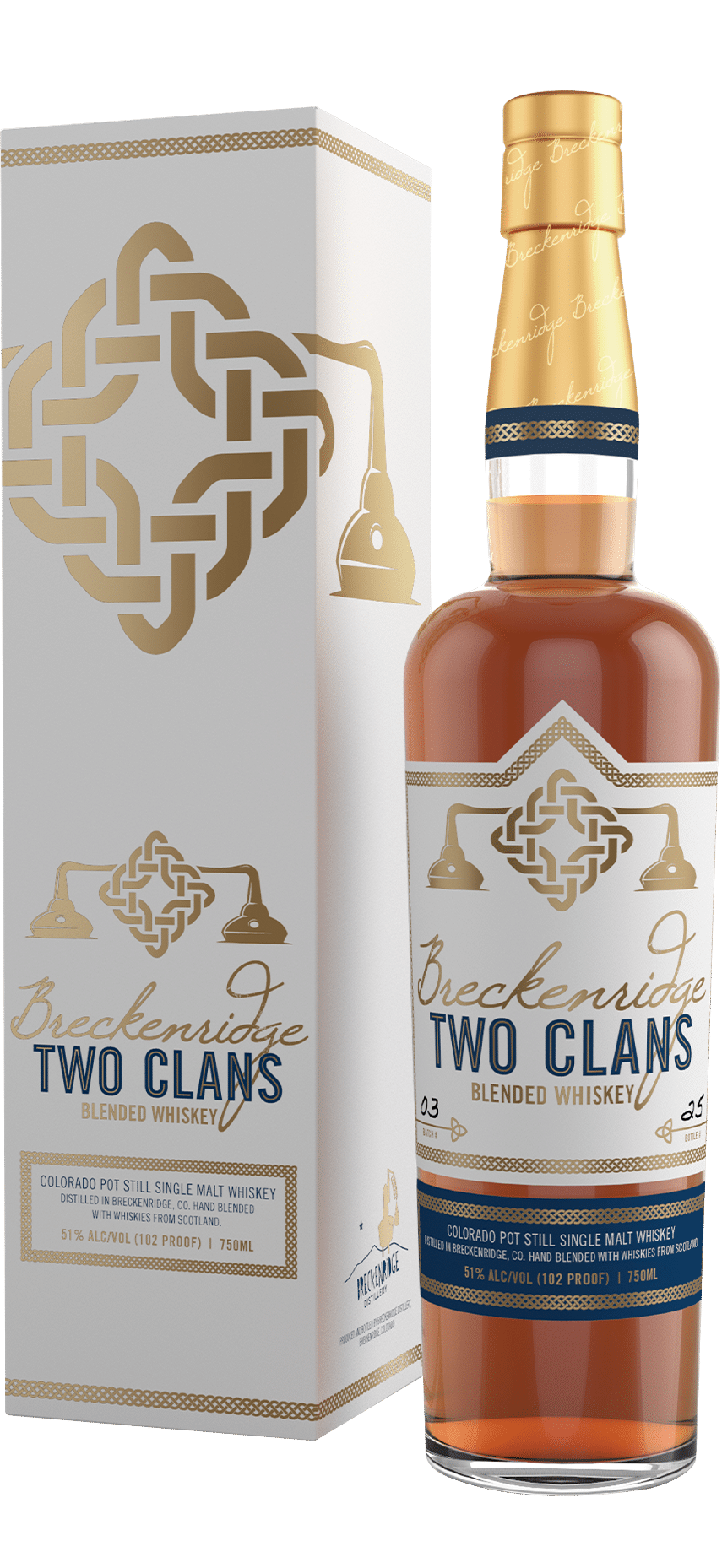 Breckenridge Two Clans blended whiskey bottle with box